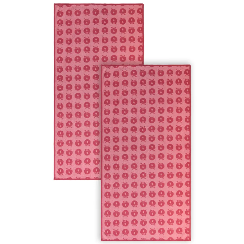 2 pak håndklæde 70x140 med æbler - Sea pink