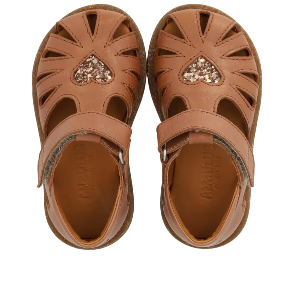 Begynder sandal med glitterhjerte - Clay/Clay Glitter