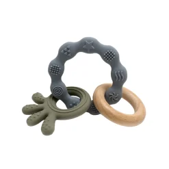 Biderangle i silikone med blæksprutte og træ vedhæng