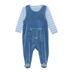 Body langærmet m.velour romper - Blue Fushion