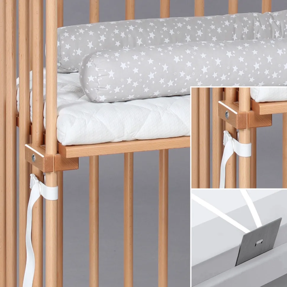 Boxspring bedside crib - natural varnished