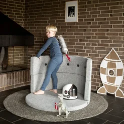 Børnesofa cirkel - lysegrå/mørkegrå knap