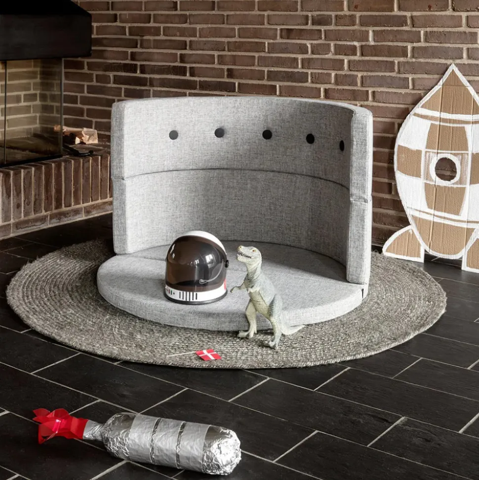 Børnesofa cirkel - lysegrå/mørkegrå knap