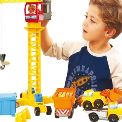 Byggeplads m/kran + køretøjer & figurer