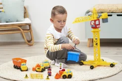 Byggeplads m/kran + køretøjer & figurer