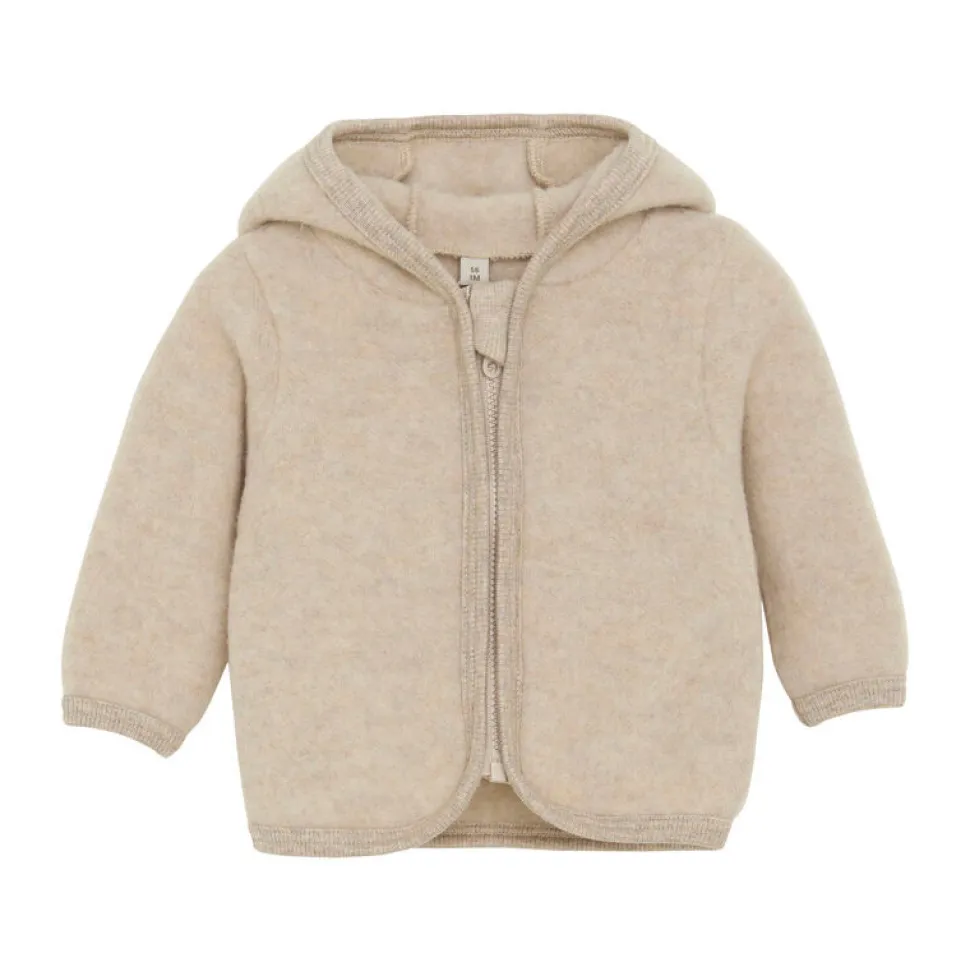 Cardigan m. Ører Uld Fleece - Camel Melange