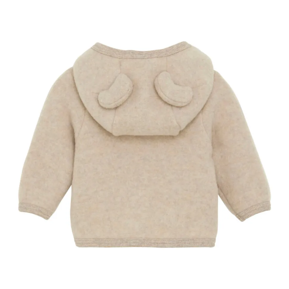 Cardigan m. Ører Uld Fleece - Camel Melange