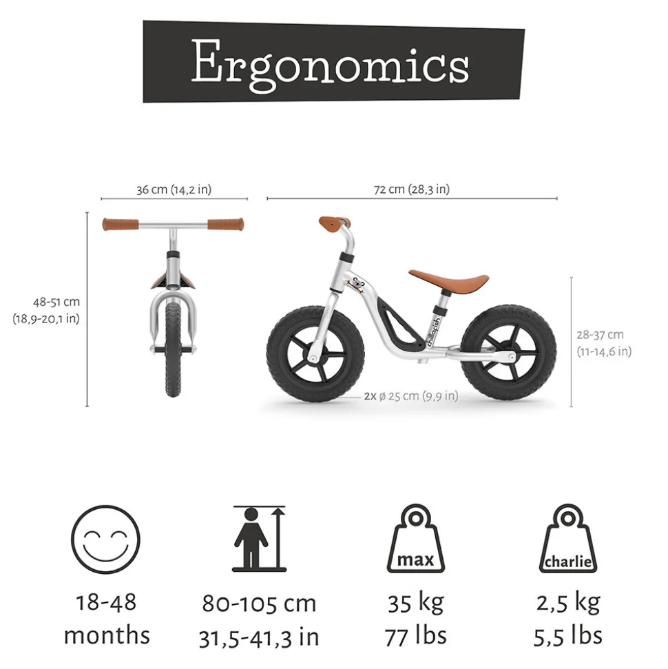 Charlie letvægts-balancecykel silver