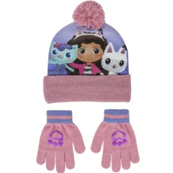 2-Delt Hue og vante sæt - Gabby's Dollhouse - LRØD/LILLA