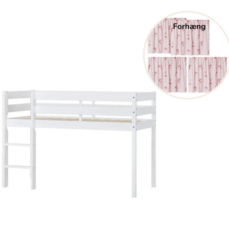 ECO Comfort halvhøj seng hvid, med forhæng rød