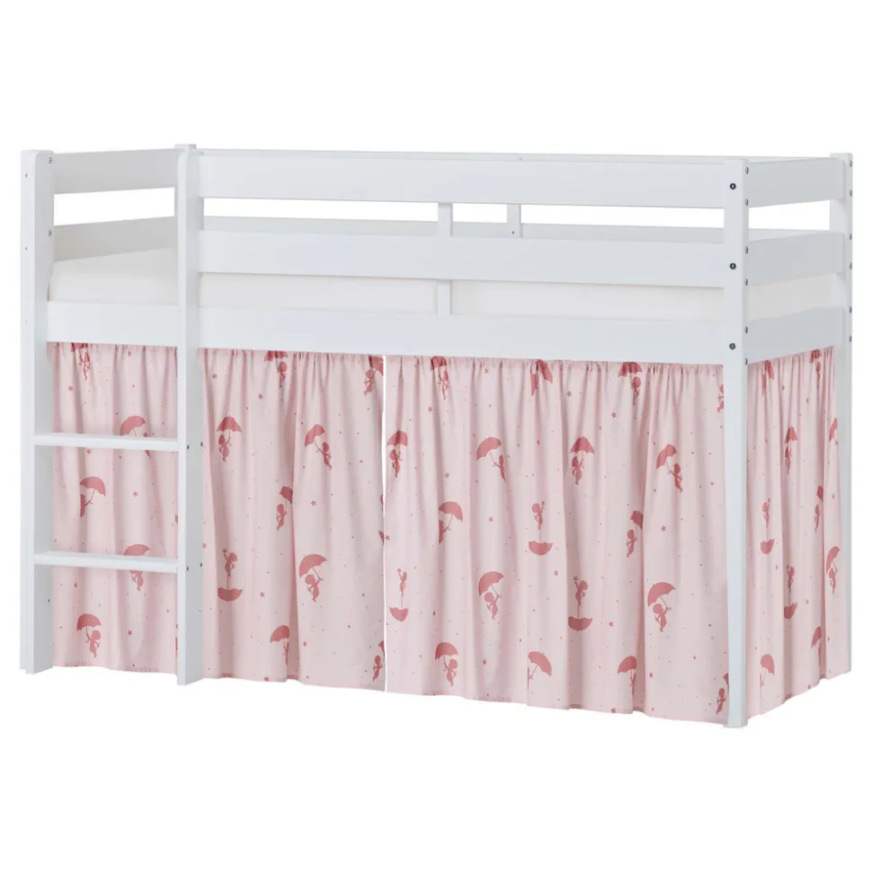 ECO Comfort halvhøj seng hvid, med forhæng rød