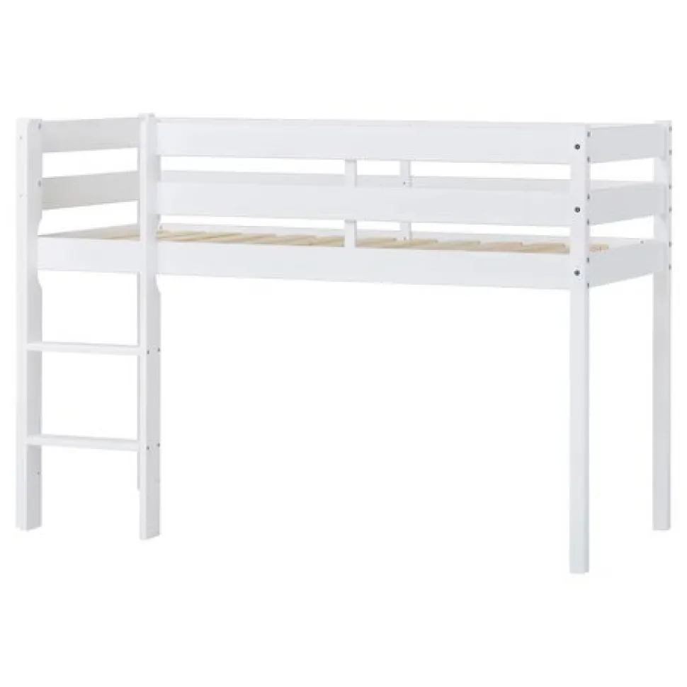 ECO Comfort halvhøj seng hvid, med forhæng rød