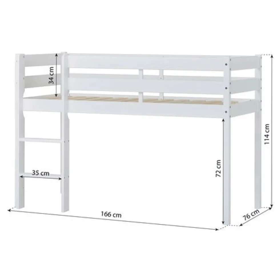 ECO Comfort halvhøj seng hvid, med forhæng blå