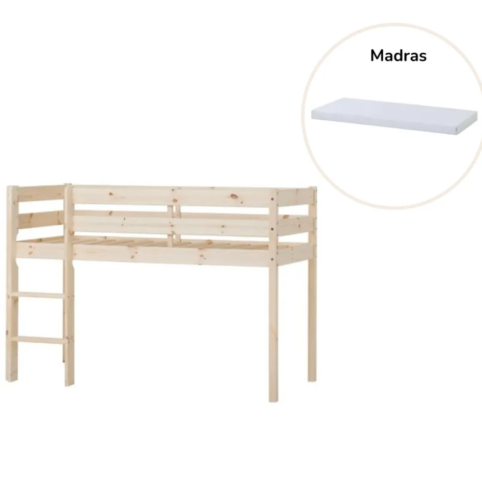 ECO Comfort halvhøj seng med madras - 70x160 cm. - natur