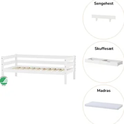 ECO Comfort Juniorseng hvid, med sengehest, skuffesæt og madras