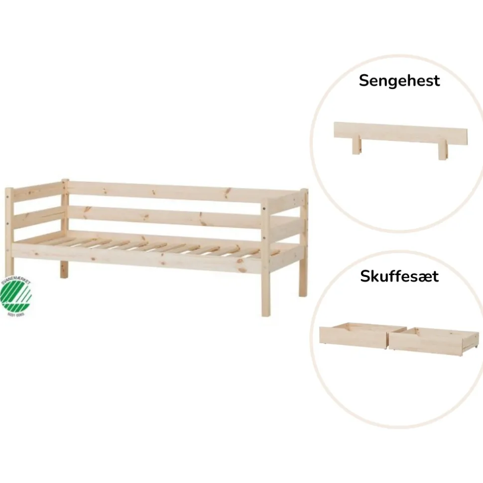 ECO Comfort Juniorseng natur, med sengehest og skuffesæt
