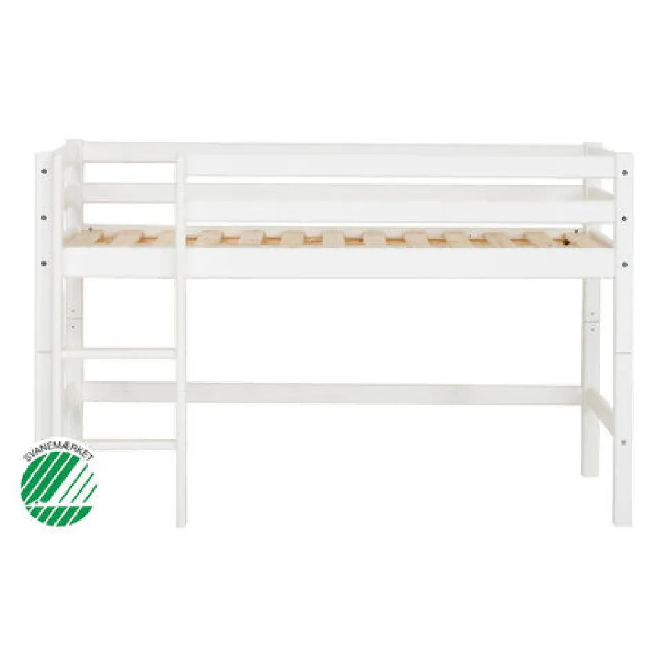 ECO Dream Halvhøj seng (delbar) hvid 70x160, med forhæng blå