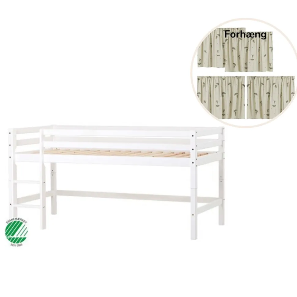 ECO Dream Halvhøj seng (delbar) hvid 90x200, med forhæng grøn