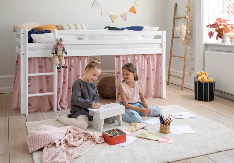 ECO Dream Halvhøj seng (delbar) hvid 90x200, med forhæng grøn