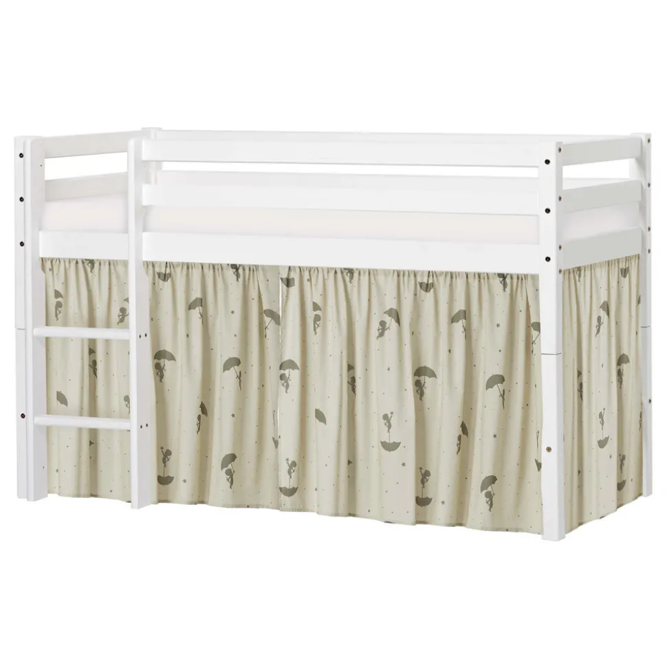 ECO Dream Halvhøj seng (delbar) hvid 70x160, med forhæng grøn