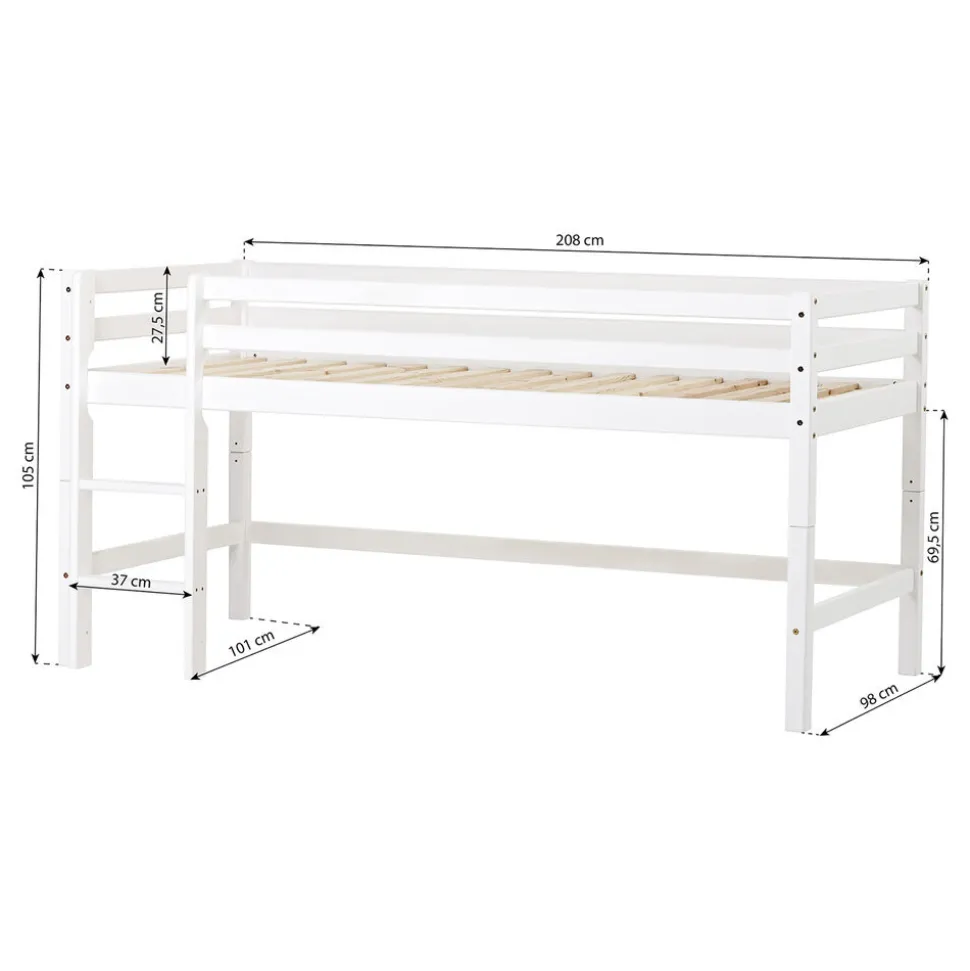 ECO Dream Halvhøj seng (delbar) hvid 90x200, med forhæng rød