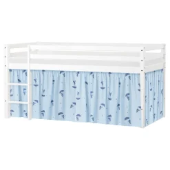 ECO Dream Halvhøj seng (delbar) hvid 90x200, med forhæng blå