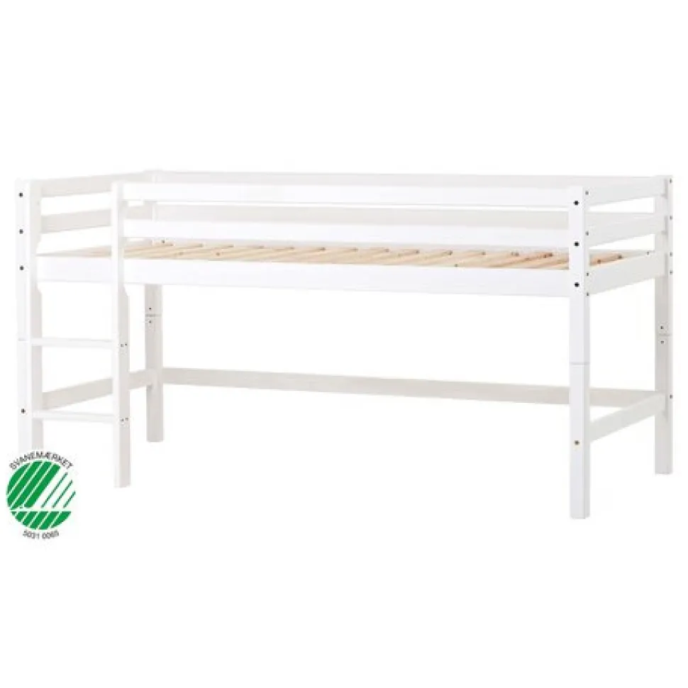 ECO Dream Halvhøj seng (delbar) hvid 90x200, med forhæng blå