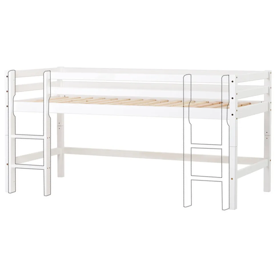 ECO Dream Halvhøj seng (delbar) hvid 90x200, med forhæng blå