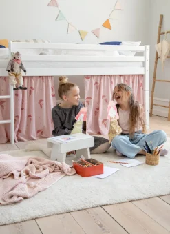 ECO Dream Halvhøj seng (delbar) hvid 90x200, med forhæng blå