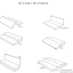 Foldemadras - 3 fold, lysegrå/mørkegrå knap