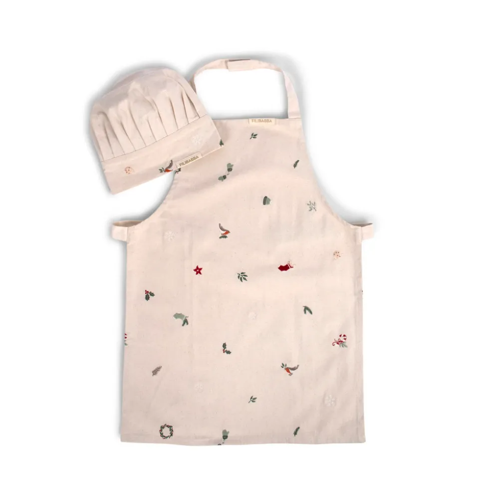 Forklæde og kokkehue m. broderi