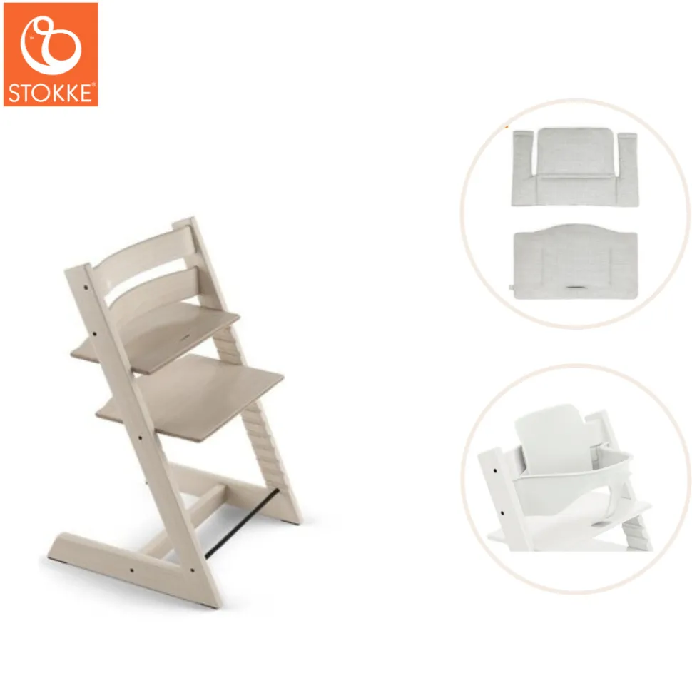 Højstol inkl. babysæt og hynde - whitewash