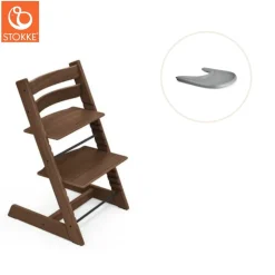 Højstol inkl. tray - eg warm brown/grå