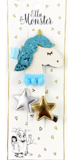Hårclips Big Romantic Unicorn Star Blue