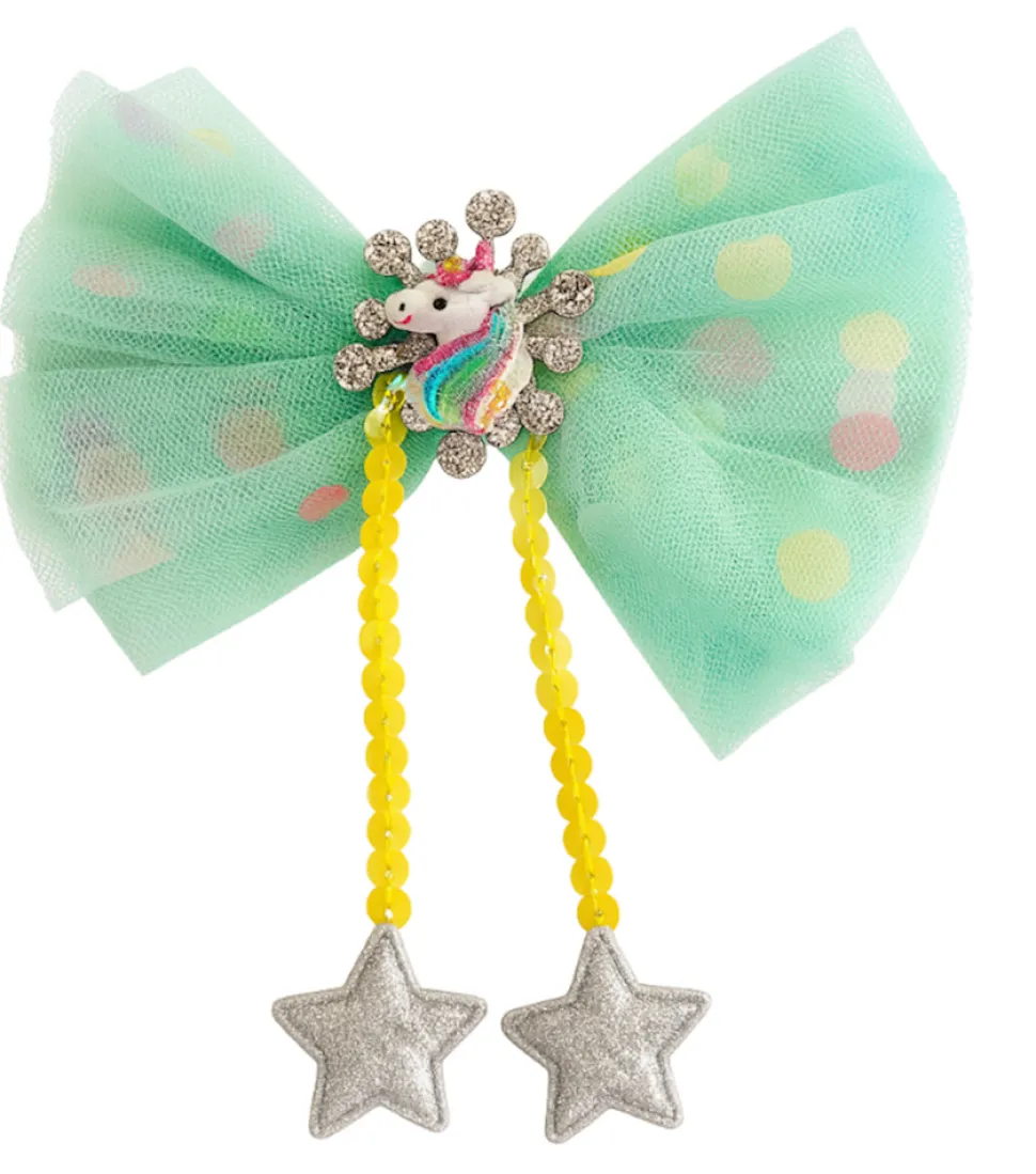 Hårclips Big Unicorn Bow Green