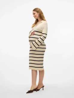 Isabell stripe langærmet strik kjole - BIRCH