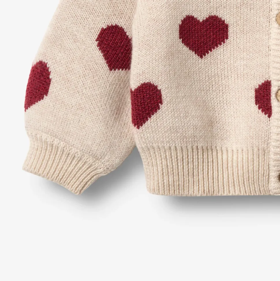 Jacquard Cardigan Hjerte - Offwhite Melange