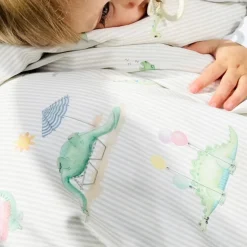 Junior sengetøj, Dino Green/Beige 100x140 cm