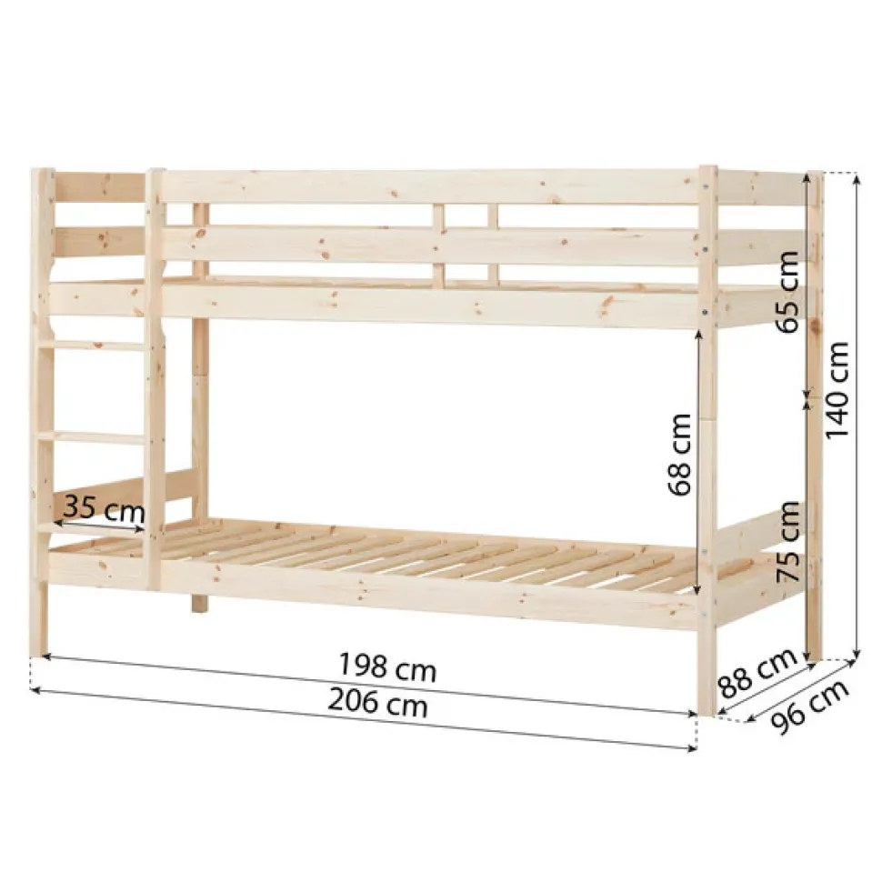 Køjeseng inkl. bund, Eco comfort 90x200 cm. - Natur