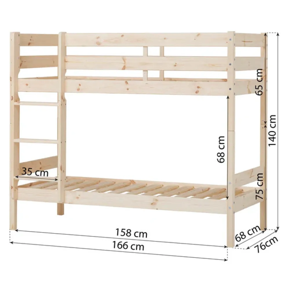 Køjeseng inkl. bund, Eco comfort 70x160 cm. - Natur