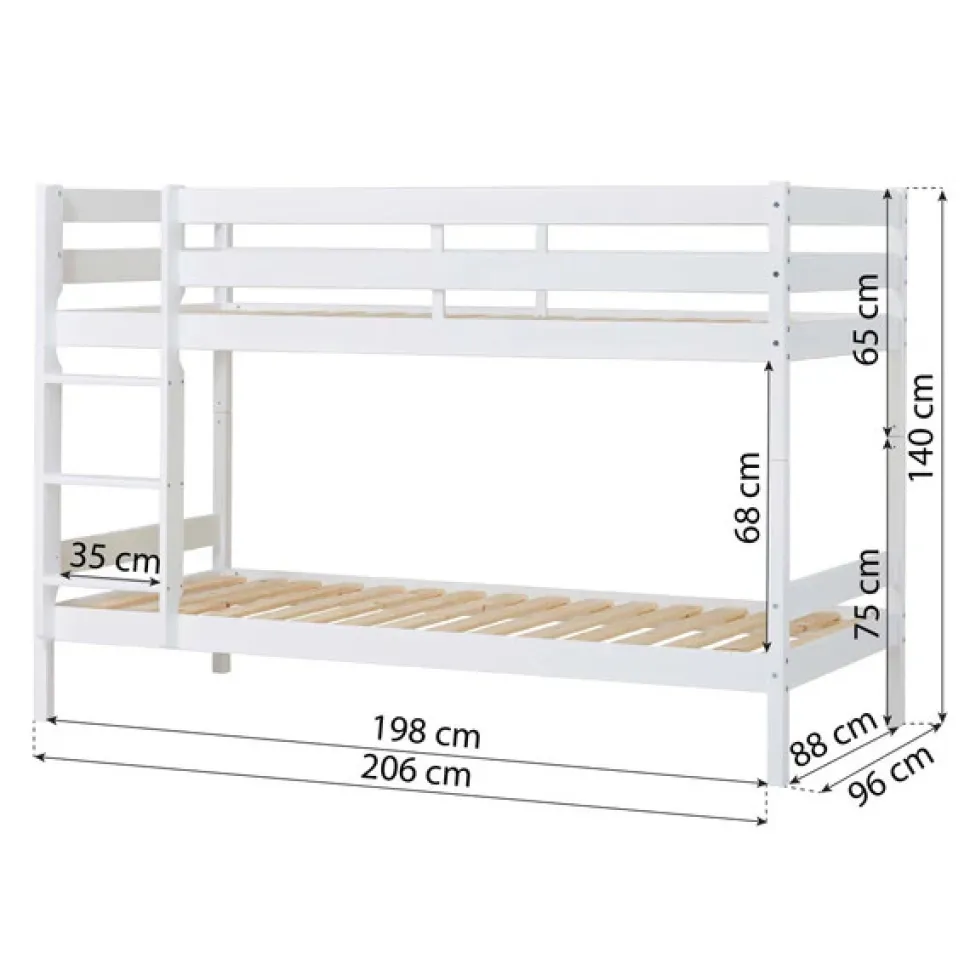 Køjeseng inkl. bund, Eco comfort 90x200 cm. - Hvid