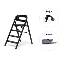 Klapp højstol foldbar eg inkl. bøjle og bakke - sort