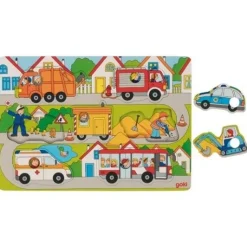 Knobpuslespil med baggrund "Arbejdsbiler"