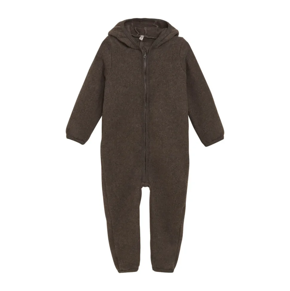 Køredragt m. ører Uld Fleece - Brown Melange