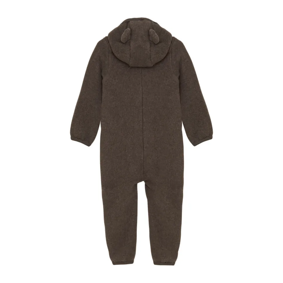 Køredragt m. ører Uld Fleece - Brown Melange