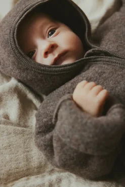 Køredragt m. ører Uld Fleece - Brown Melange