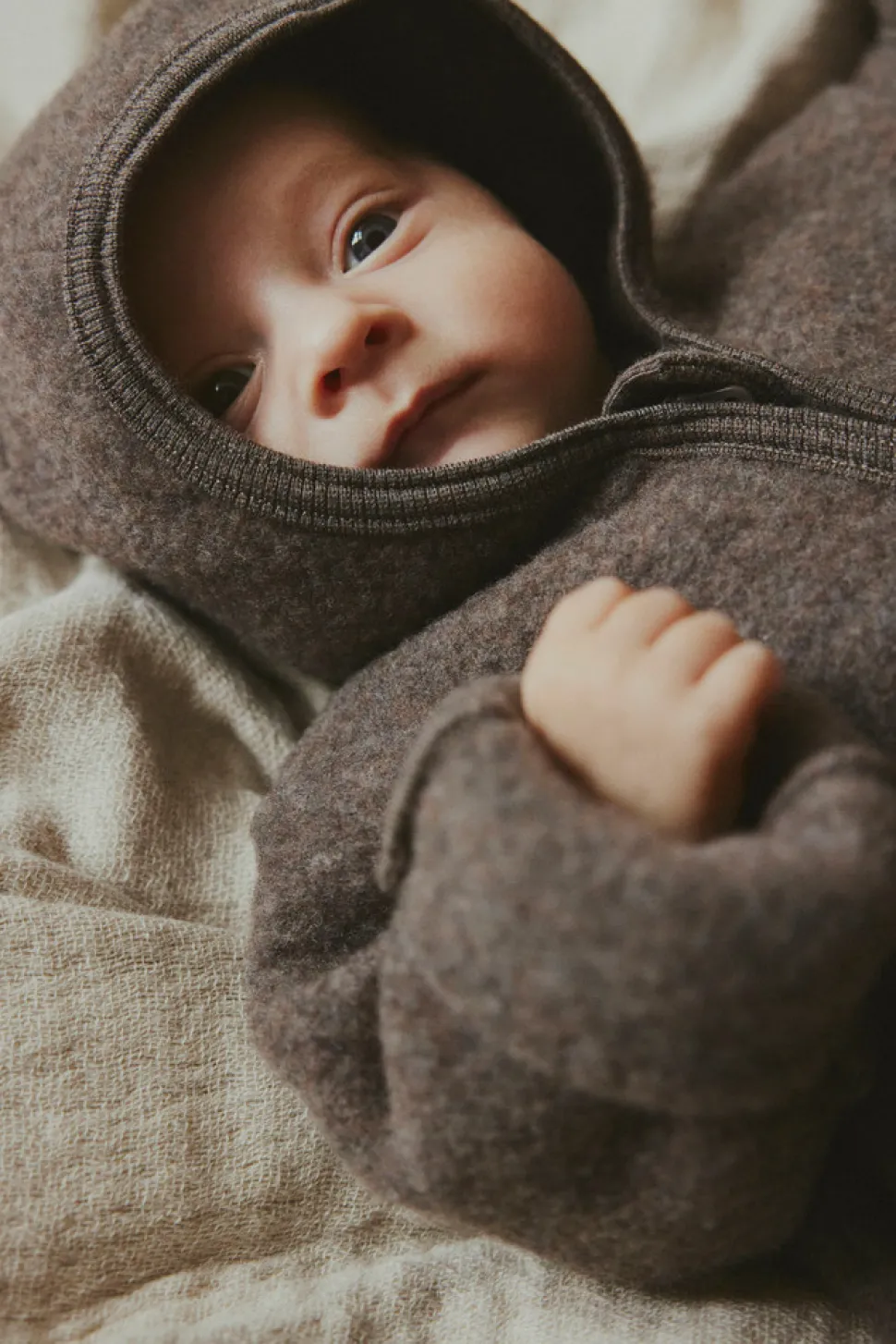 Køredragt m. ører Uld Fleece - Brown Melange