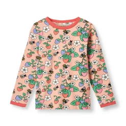 Langærmet bluse med jordbær - 536