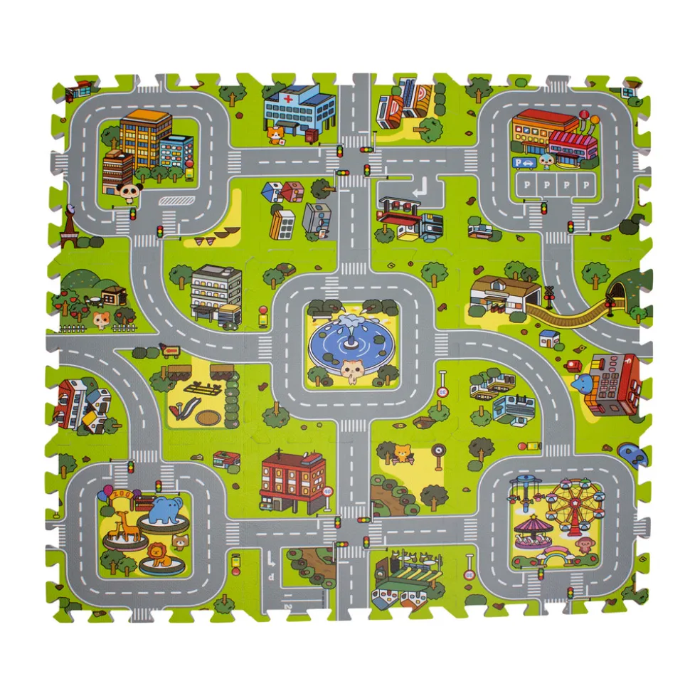 Legegulv med vej og by skum. 9 felter