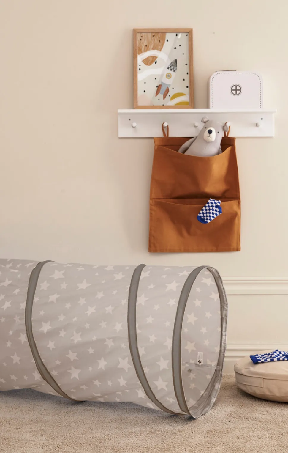 Legetunnel, grå m. hvide stjerner